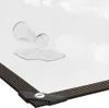A clear plastic tarp with a spilled glass of water on it, showing its waterproof quality. The corner of the tarp has reinforced webbing and an eyelet. Podgląd zdjęcia produktu