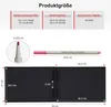 Product size and feature details for a black photo album with metallic pens. Produktbild-Vorschau