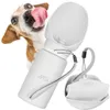 A white collapsible water bottle with a built-in bowl for pets, shown next to a dog licking its lips. Náhľad obrázku produktu
