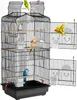 A black metal bird cage with several birds inside and on top. Anteprima dell’immagine prodotto