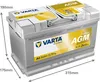 A VARTA Silver Dynamic AGM XEV car battery with dimensions indicated. Produktbild-Vorschau