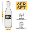 Praknu 6 Glasflaschen mit Bügelverschluss 1000ml - 6 Extra Produktbild-Vorschau 3