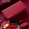 A collage of images showing a red leather flip phone case for a Samsung Galaxy S21 FE 5G, with close-ups and different angles. Produktbild-Vorschau