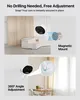 Two panels showing a security camera with its mounting options and features. Produktbild-Vorschau