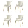 Four beige dining chairs with gold legs are displayed against a white background. Anteprima dell’immagine prodotto