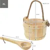 A wooden sauna bucket and ladle with dimensions shown. Produktbild-Vorschau