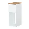 A white, narrow nightstand with a wooden top and one drawer, shown against a white background. Náhled obrázku produktu