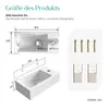 Diagrams showing the dimensions of a rectangular ceramic sink, along with included mounting hardware. Anteprima dell’immagine prodotto