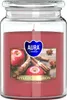 A glass jar candle with a label showing apples and cinnamon sticks. Produktbild-Vorschau