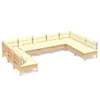 vidaXL 9-tlg. Garten-Lounge-Set mit Creme Kissen Massivholz Produktbild-Vorschau 3