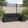 5-tlg. Garten-Sofagarnitur mit Kissen Schwarz Poly Rattan Produktbild-Vorschau 2