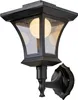 A black outdoor wall lantern with a light bulb inside. Produktbild-Vorschau
