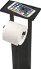 A black toilet paper holder with a shelf for a smartphone. Produktbild-Vorschau
