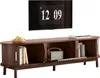 A modern, dark wood TV stand with a television mounted above it. Produktbild-Vorschau