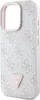 A side view of a pink iPhone case with a repeating Guess logo pattern and a triangular Guess logo emblem. Podgląd zdjęcia produktu