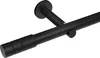 A black curtain rod with a cylindrical end piece, mounted on a white background. Produktbild-Vorschau