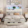 A bedroom scene featuring a bed with storage, bedside tables, and decorative elements on the wall. Podgląd zdjęcia produktu