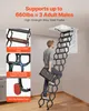 A man is climbing an attic ladder that is extended from the ceiling. There are inset images showing details of the ladder. Anteprima dell’immagine prodotto
