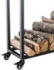 A black metal firewood rack filled with logs, shown from a low angle with wheels visible. Náhľad obrázku produktu