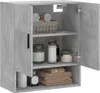 A concrete-effect bathroom cabinet with its doors open, displaying various toiletries and towels on its shelves. Produktbild-Vorschau