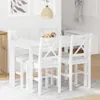 A white dining set with four chairs and a table is set up in a room. Produktbild-Vorschau