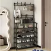 Stojan na oblečení 60 x 172 cm s policemi na boty, černý, Náhled obrázku produktu 6