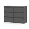 A gray, modern, handleless dresser with six drawers is shown against a white background. Náhľad obrázku produktu
