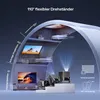 Illustration showing a projector's flexible stand and projection capabilities in different angles and room settings. Produktbild-Vorschau