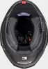 The image shows the inside of a black motorcycle helmet. Voir les images du produit