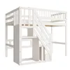 A white wooden loft bed with stairs and storage compartments. Produktbild-Vorschau
