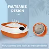 A marketing image showing a foldable cat litter box and its compact form. Náhled obrázku produktu