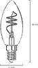 A line drawing of an LED candle light bulb with dimensions indicated. Produktbild-Vorschau