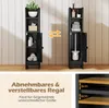 A comparison of two configurations of a black bathroom storage cabinet, with text overlays describing its features. Podgląd zdjęcia produktu