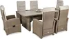 A beige and brown rattan dining set with a table and six chairs, set against a white background. Náhled obrázku produktu