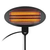 A black electric patio heater with glowing orange heating elements, mounted on a black stand with a black cord. Náhled obrázku produktu