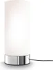 A modern cylinder-shaped table lamp with a white frosted glass shade and a polished chrome base. Produktbild-Vorschau