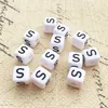 Perles pour lettres, 30 pièces, 6x6 mm, blanc avec noir, Voir les images du produit 1