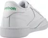 A close-up side view of a white Reebok Club 85 sneaker with green branding. Voir les images du produit