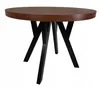 A round dining table with a dark wood top and a black metal base. Náhled obrázku produktu