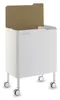 A white trash can with a brown lid insert and wheels. Produktbild-Vorschau