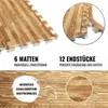 A collage of images showcasing interlocking foam mats with a wood-grain pattern, along with text highlighting product features and quantities. Náhľad obrázku produktu