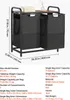 A laundry sorter with a wooden top shelf and two black fabric compartments, shown with dimensions and specifications. Náhľad obrázku produktu