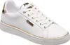 A white Guess sneaker with gold accents is shown from a side angle against a white background. Produktbild-Vorschau