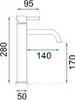 A technical drawing of a faucet with dimensions indicated. Podgląd zdjęcia produktu