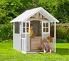 Two children playing in a wooden playhouse in a garden. Náhled obrázku produktu