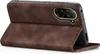 A brown flip cover case for a smartphone, shown open and standing up. Produktbild-Vorschau