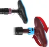 Two close-up views of a pull-up bar's adjustable mechanism, showing how to extend and lock it. Produktbild-Vorschau