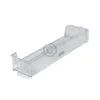 A clear, professional studio shot of a transparent plastic refrigerator door shelf, isolated on a white background. Náhľad obrázku produktu