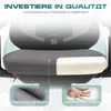 A close-up view of an office chair seat and backrest, with callouts highlighting its features and materials. Produktbild-Vorschau