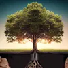A tree with its roots exposed, showing metal supports and a cutaway of the soil. Produktbild-Vorschau